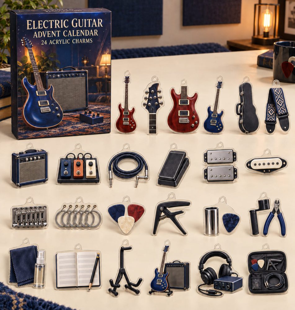 Electric Guitar 24-Day Rock Countdown - High-Energy Acrylic Charm Set With 24 Mini Guitar Designs For Musicians, Fans & Bold Holiday Gifts