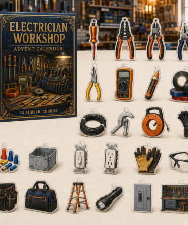 Electrician Workshop Advent Calendar — 24 Acrylic Charms, Tools & Wiring Miniatures, Holiday Gift For Electricians, Tradesmen & Diyers