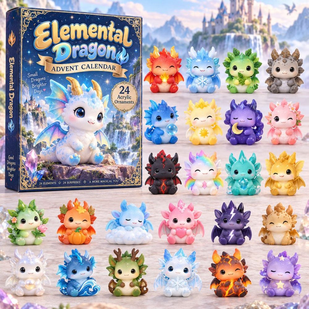 2026 Crystal Elemental Dragon Charm Countdown - 24 Sparkling Fantasy Acrylic Dragons, Collectible Advent Set For Fans