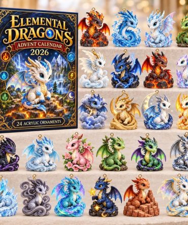 Elemental Dragon Holiday Countdown Calendar 2026 — 24 Mythic Acrylic Charms, Fantasy Christmas Gift & Collector’S Ornament Set