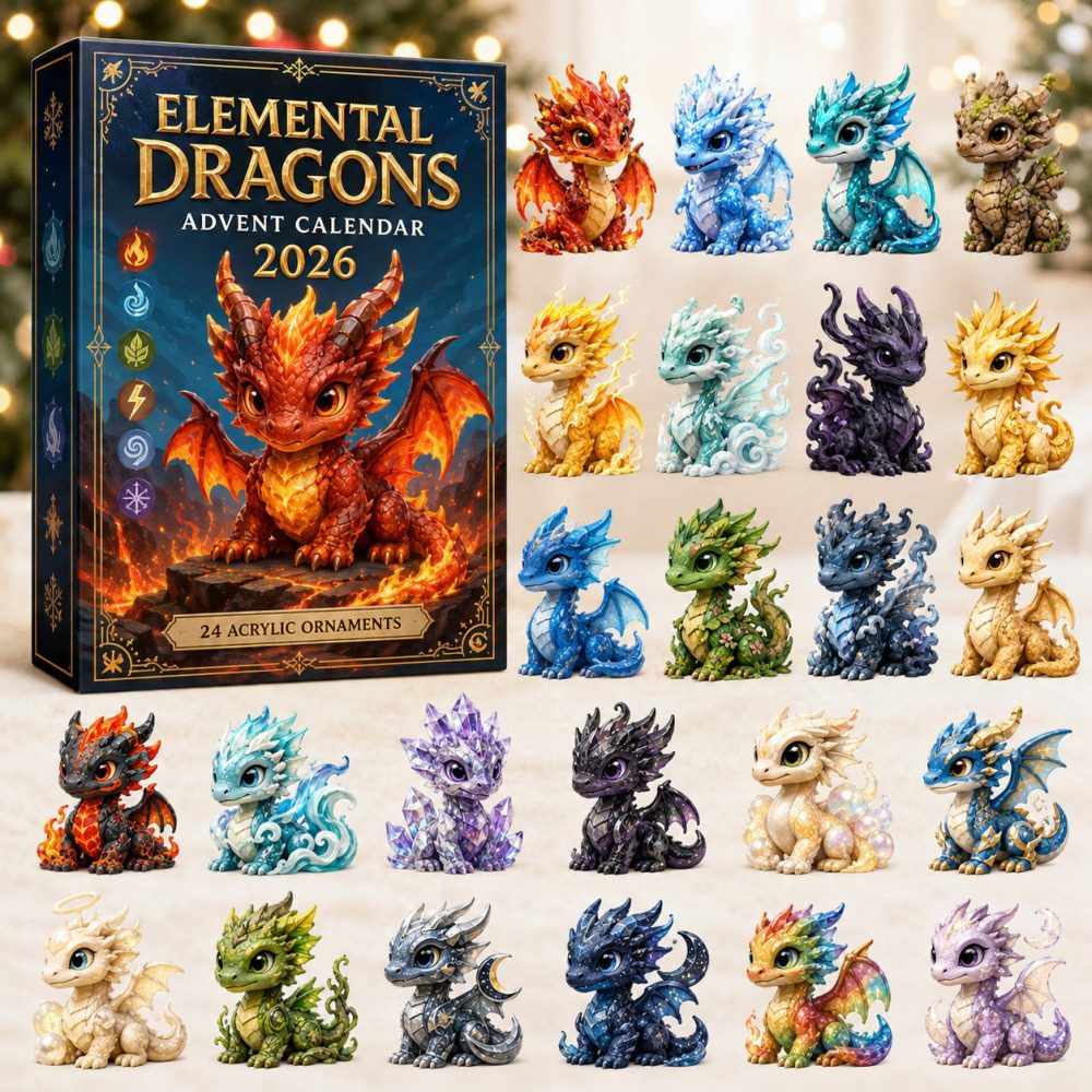 Elemental Dragons 2026 Advent Calendar — 24 Dragon Acrylic Charms, Fantasy Countdown Calendar, Perfect Rpg & Collector Gift