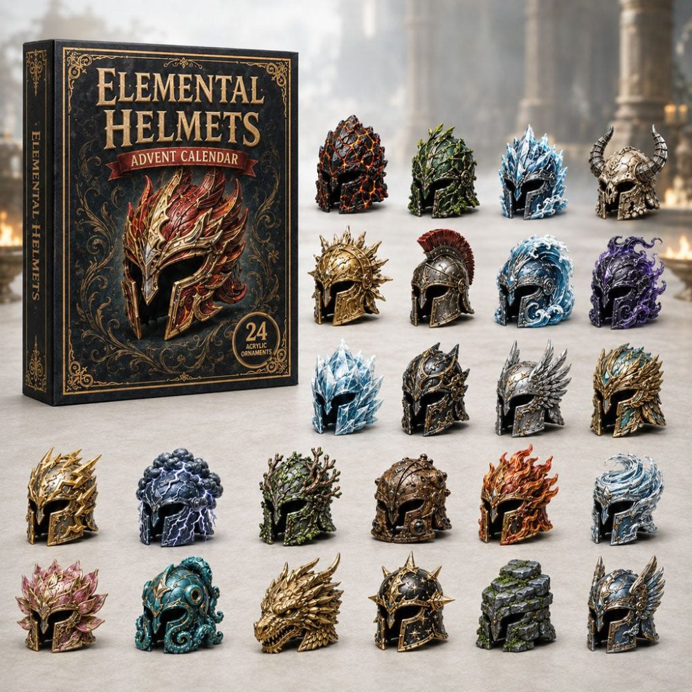 Elemental Helmets 2026 Advent Calendar — 24 Fantasy Acrylic Charms, Element-Themed Countdown, Gifts For Gamers & Collectors