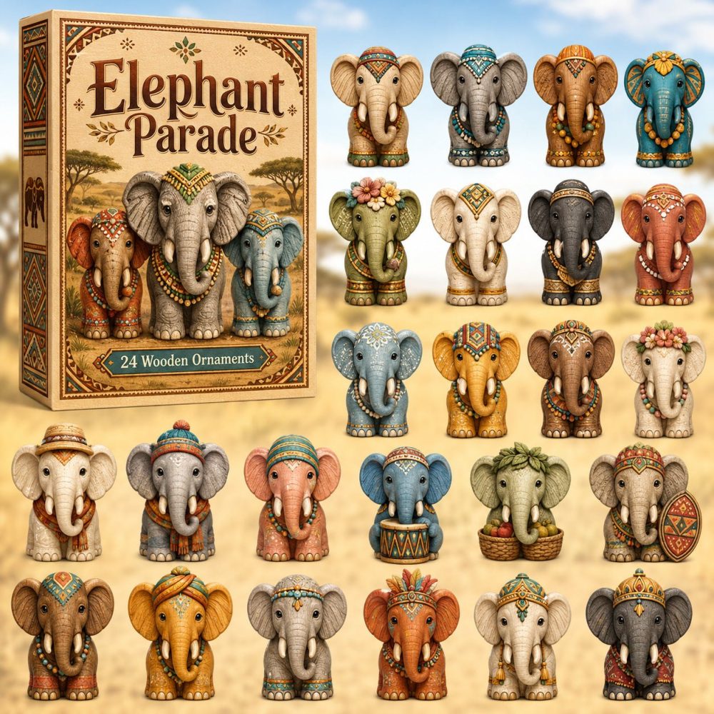 Elephant Parade Wooden Countdown Calendar 2026 - 24-Day Hand-Painted Wooden Charms, Kids Room Advent Gift & Nursery Decor