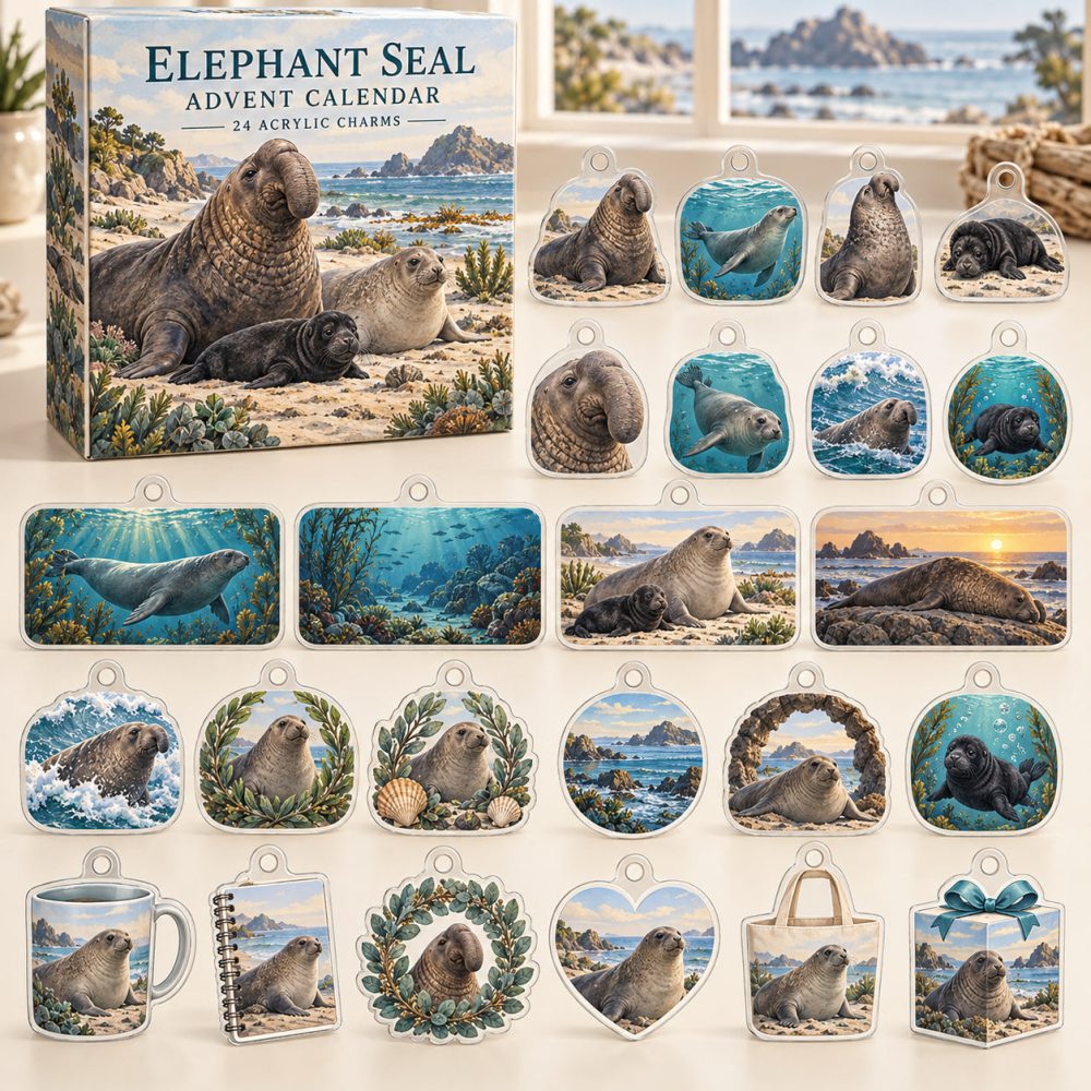 Elephant Seal 24-Day Holiday Advent Calendar — 24 Collectible Acrylic Marine Charms, Whimsical Countdown Gift For Ocean Lovers