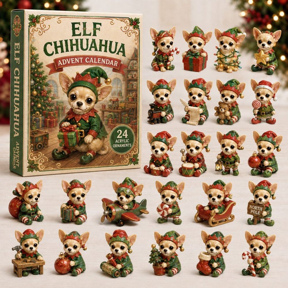 Elf Chihuahua Christmas Countdown 2026 — 24-Day Acrylic Chihuahua Charms, Cute Festive Pet Lover Advent Gift