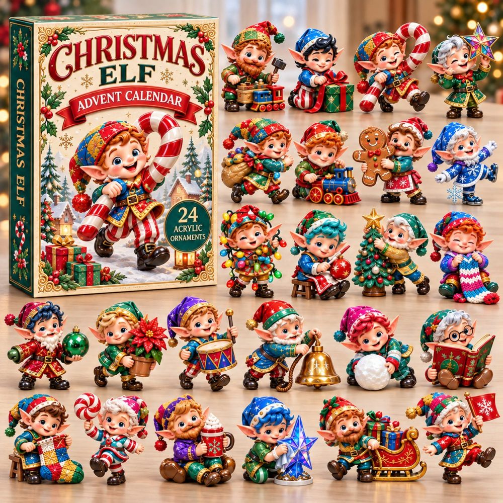 Elf Collection 2026 Holiday Countdown Calendar — 24-Day Acrylic Charm Advent With Cute Elves, Stocking Stuffer-Friendly Gift