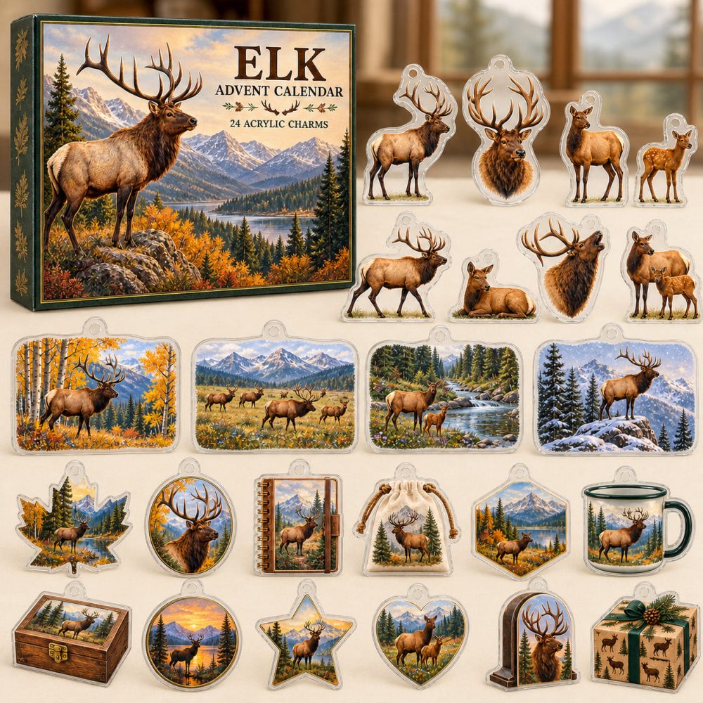 24-Day Elk Charm Countdown: Majestic Forest Acrylic Wildlife Charms — Giftable Collectible Set For Hunters, Hikers & Nature Lovers