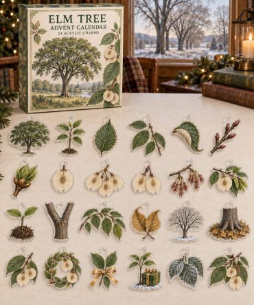 24-Day Acrylic Charm Advent Calendar — Elm Tree Theme , Holiday Countdown Gift Set With 24 Collectible Charms