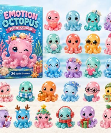 Emotion Octopus Advent Countdown 2026 — 24 Mood-Themed Acrylic Octopus Charms, Educational & Playful Holiday Gift