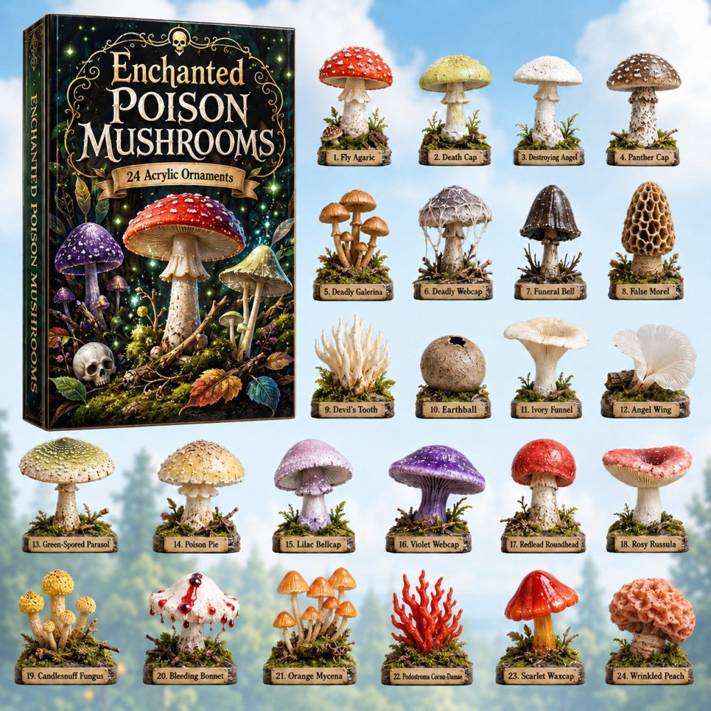 Enchanted Poison Mushroom Countdown Calendar 2026 - 24-Day Acrylic Charms, Witchy Home Decor Advent Gift & Collector'S Item