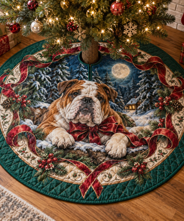 Quilted English Bulldog Christmas Tree Skirt — Luxurious Holiday Decor For Bulldog Fans, Soft Padding, Reversible, Gift-Ready
