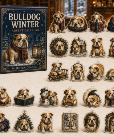 English Bulldog Winter Countdown Advent Calendar — 24 Acrylic Charms, Bulldog Christmas Gift, Stocking Stuffer For Bulldog Owners