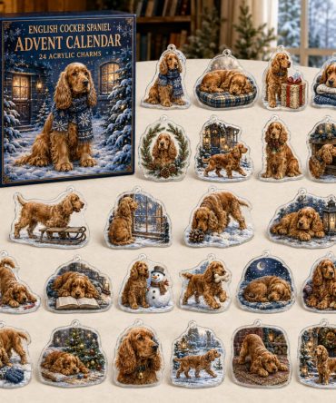 English Cocker Spaniel Holiday Advent Calendar — 24 Acrylic Dog Charms, Christmas Countdown Ornaments & Gift For Dog Lovers