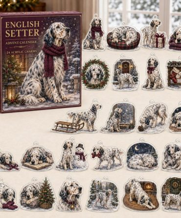 English Setter Holiday Advent Calendar — 24 Charming Acrylic Ornaments, Elegant Countdown Gift For English Setter Lovers