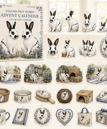 English Spot Rabbit 24-Day Charm Countdown — 24 Acrylic Rabbit Charms In Gift Advent Box For Collectors, Jewelry & Crafts