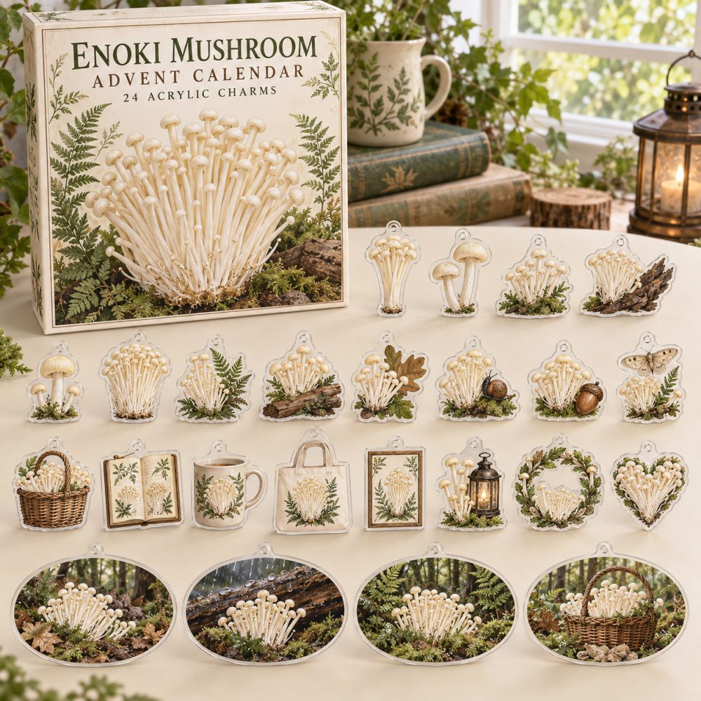 2026 Enoki Mushroom Advent Countdown — 24 Mini Acrylic Mushroom Charms, Cute Fungi Gifts For Nature Lovers