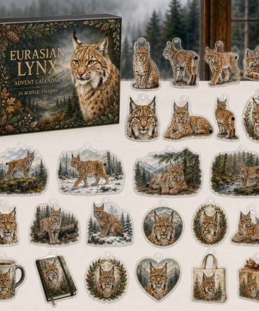 Eurasian Lynx Holiday Countdown Box — 24 High-Quality Acrylic Charms For Advent, Ornaments & Gifts For Cat And Wildlife Fans