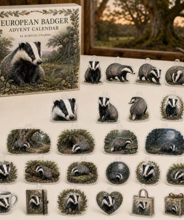 European Badger Holiday Countdown Box — 24 High-Detail Acrylic Charms For Advent, Ornaments & Wildlife Gift Sets