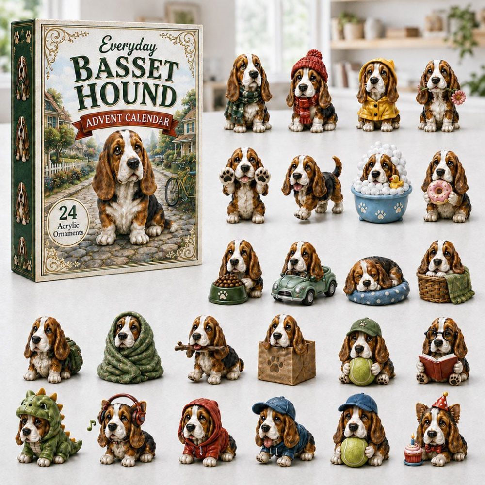 Basset Hound Antics 2026 Advent Calendar — 24-Day Acrylic Charms, Funny Droopy Dog Gifts, Holiday Countdown & Stocking Stuffer
