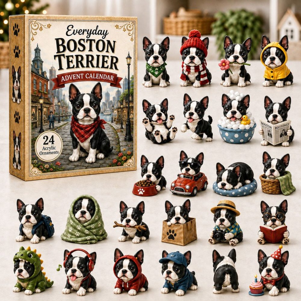Boston Terrier Bandana Advent 2026 — 24-Day Acrylic Charm Calendar, Stylish Dog Gift, Holiday Countdown For Terrier Fans