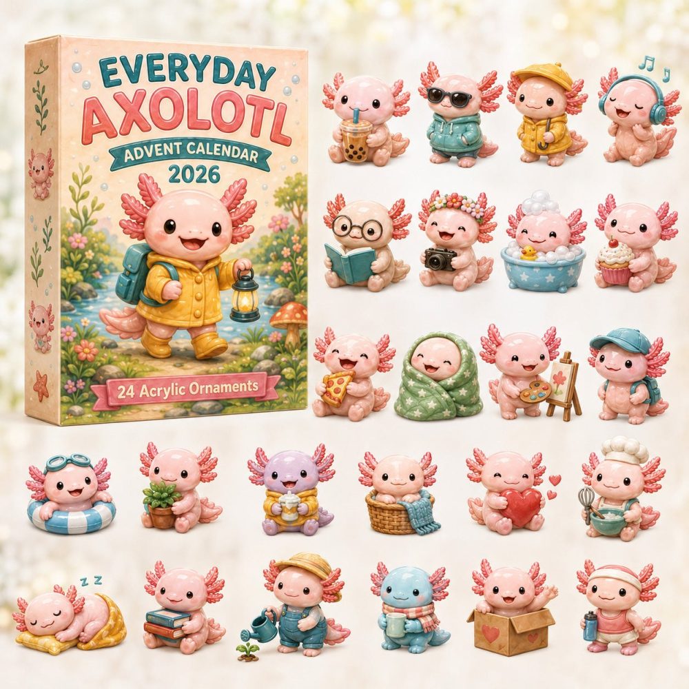 Everyday Axolotl Advent Calendar 2026 — 24-Day Acrylic Charm Countdown, Unique Axolotl Gifts & Collectible Aquatic Creature Keepsakes
