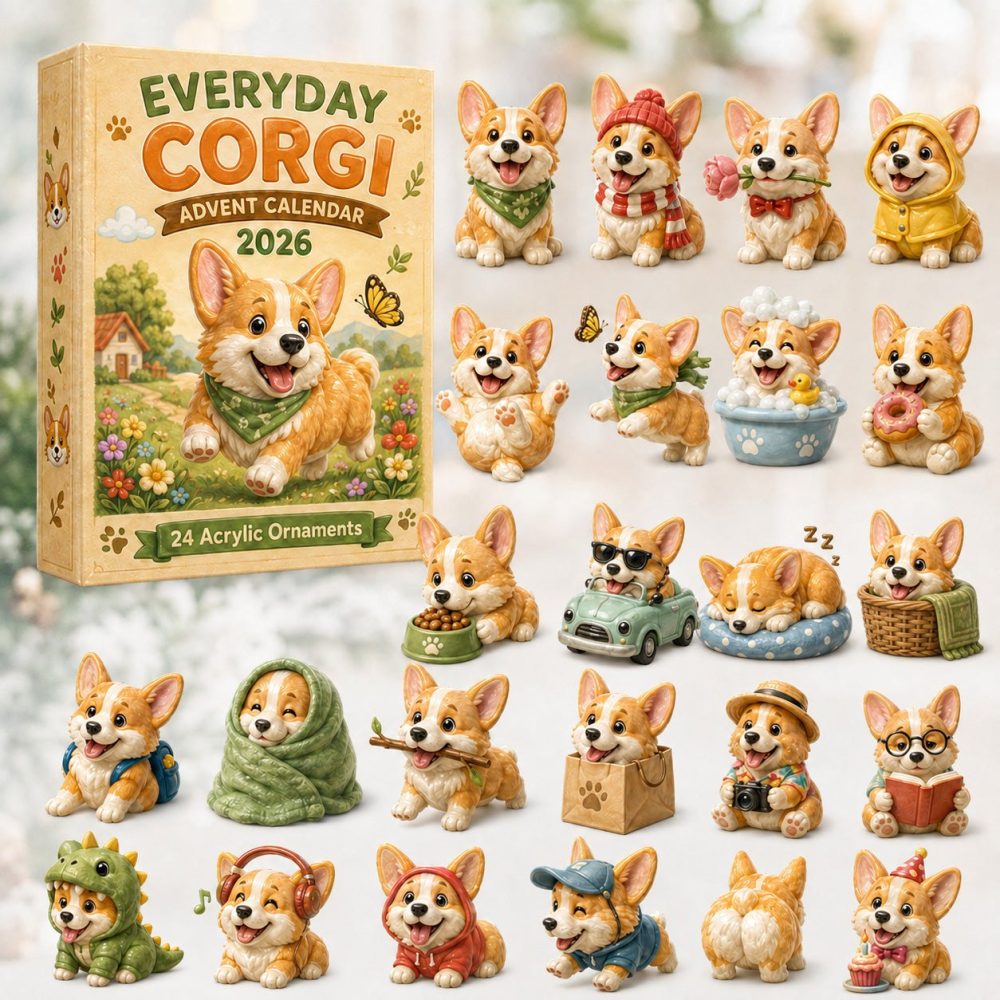 Corgi 2026 Advent Countdown With 24 Acrylic Charms — Funny Pembroke Welsh Corgi Holiday Gift, Collectible Calendar