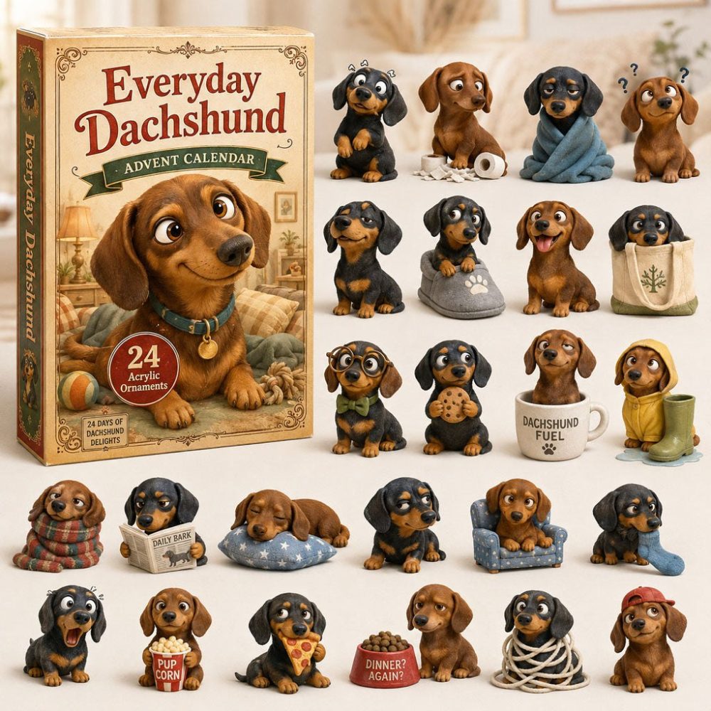Dachshund Fuel Daily Countdown Calendar 2026 - 24-Day Acrylic Charms, Funny Dog Lover Advent Gift & Collectible Keepsake