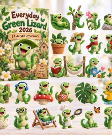 Everyday Green Lizard Countdown Calendar 2026 — 24 Vibrant Acrylic Charms, Daily Collectible Gifts For Reptile Fans & Home Decor