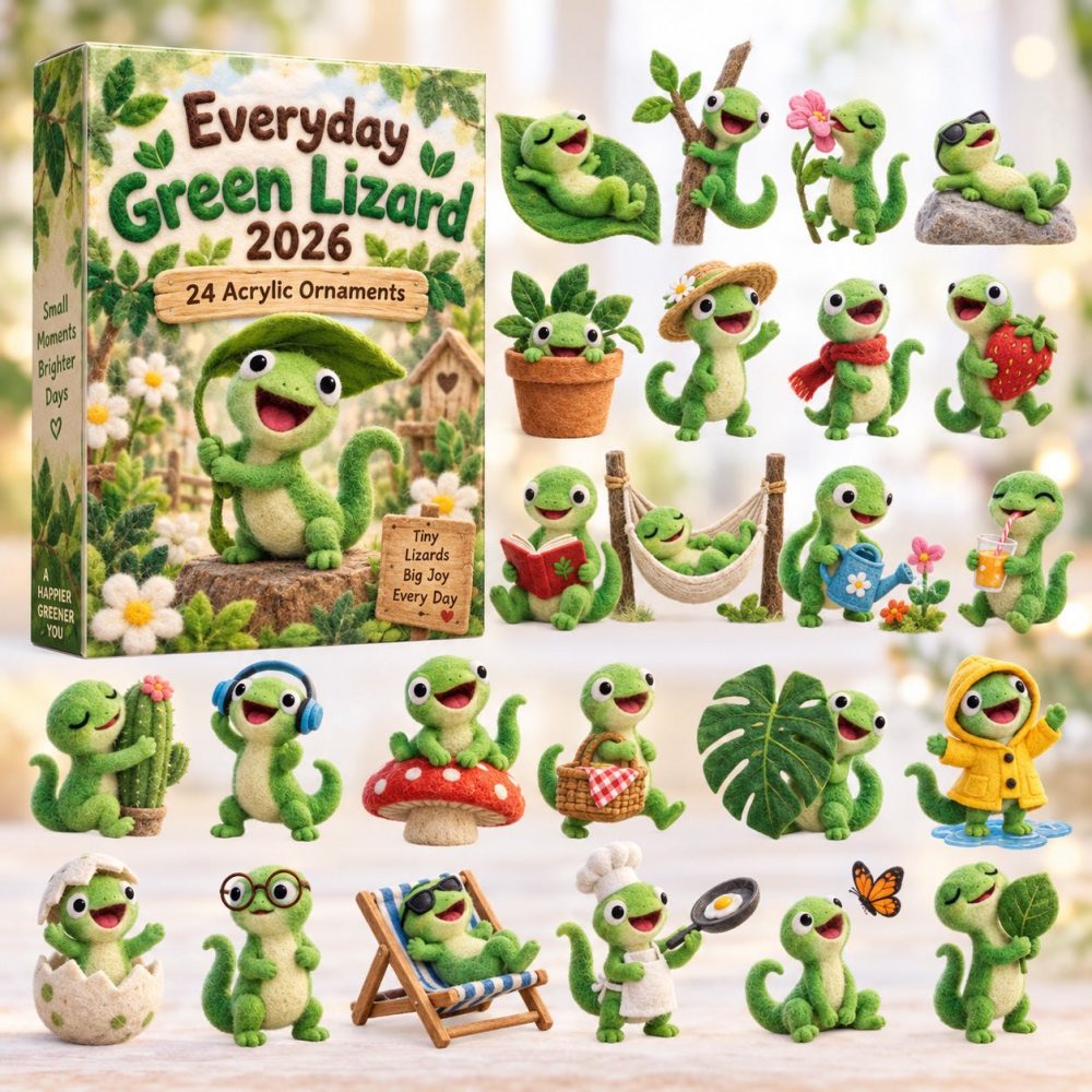 Everyday Green Lizard Countdown Calendar 2026 — 24 Vibrant Acrylic Charms, Daily Collectible Gifts For Reptile Fans & Home Decor