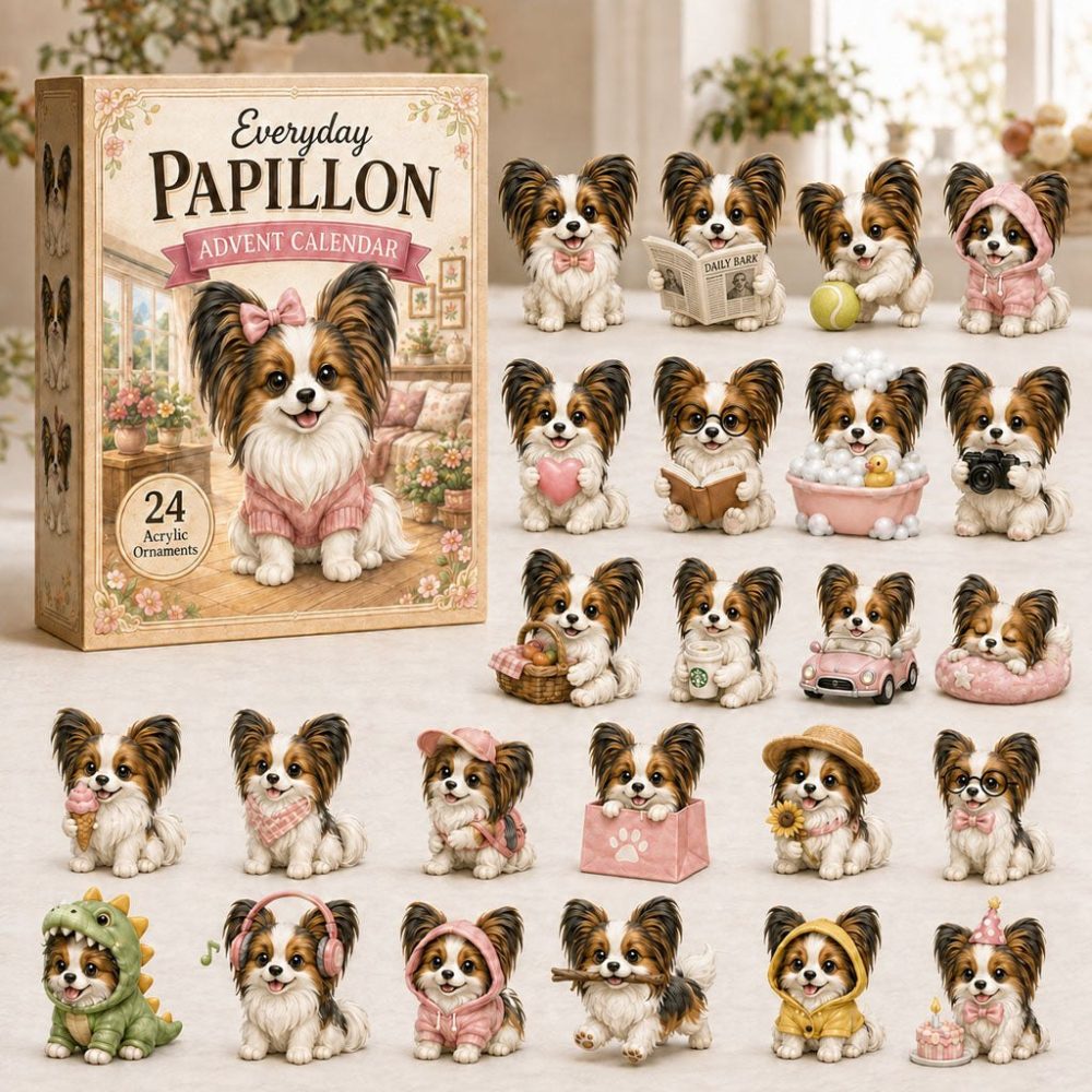 2026 Everyday Papillon Advent Calendar - 24-Day Countdown With Elegant Acrylic Charms, Charming Gift For Papillon Enthusiasts