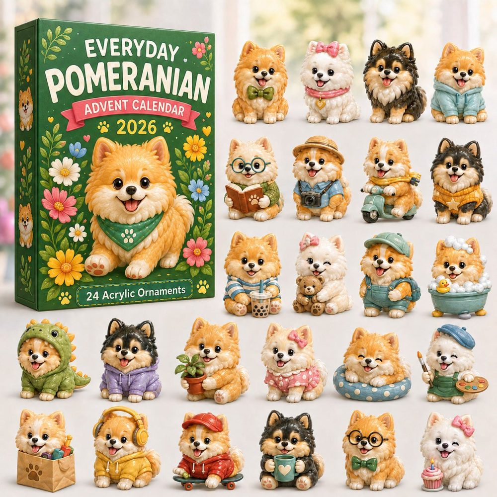 2026 Everyday Pomeranian Advent Calendar - 24-Day Countdown With Fluffy Acrylic Charms, Adorable Gift For Pomeranian Lovers