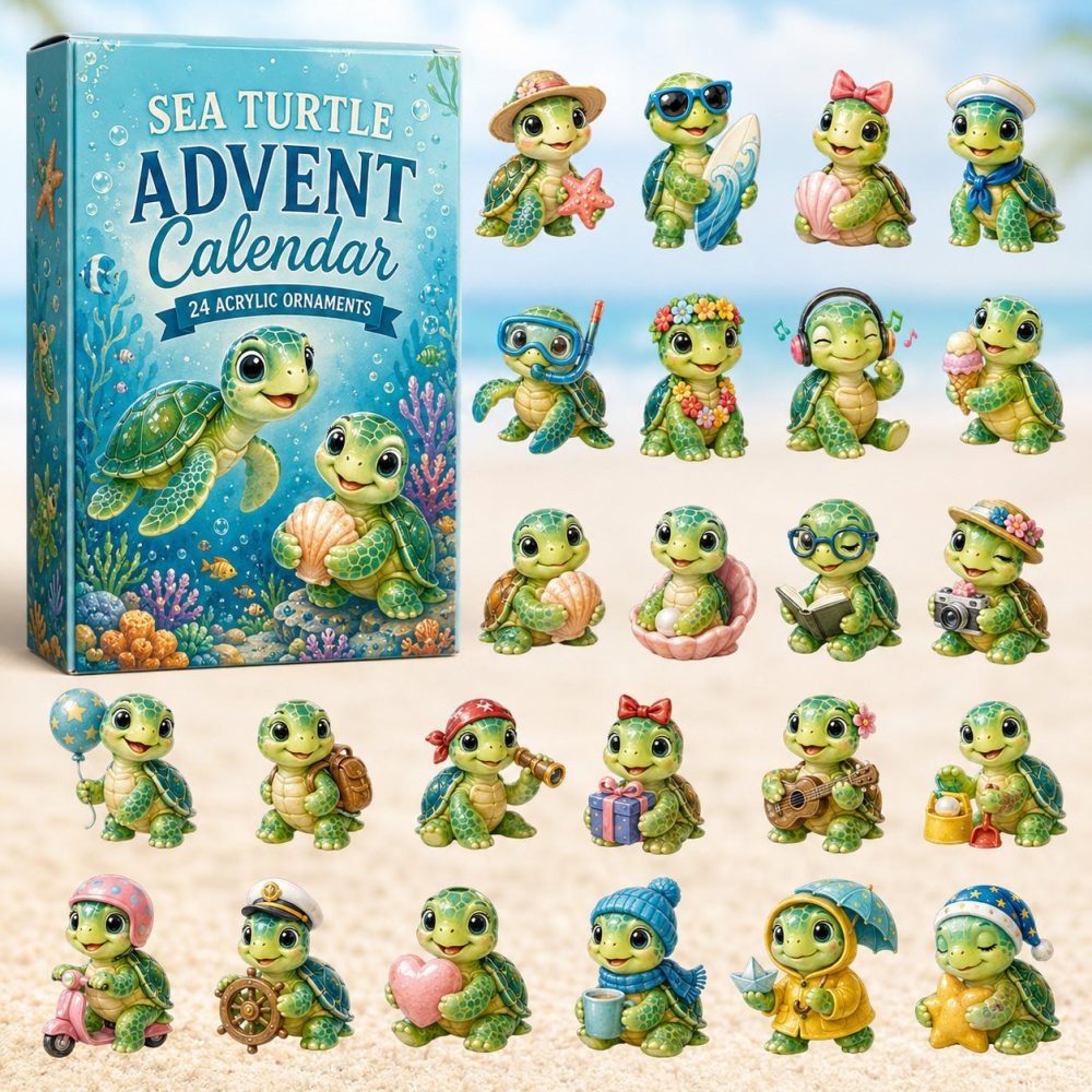 2026 Everyday Sea Turtle Advent Calendar - 24-Day Ocean-Themed Countdown With Acrylic Charms, Eco-Friendly Gift For Marine Lovers