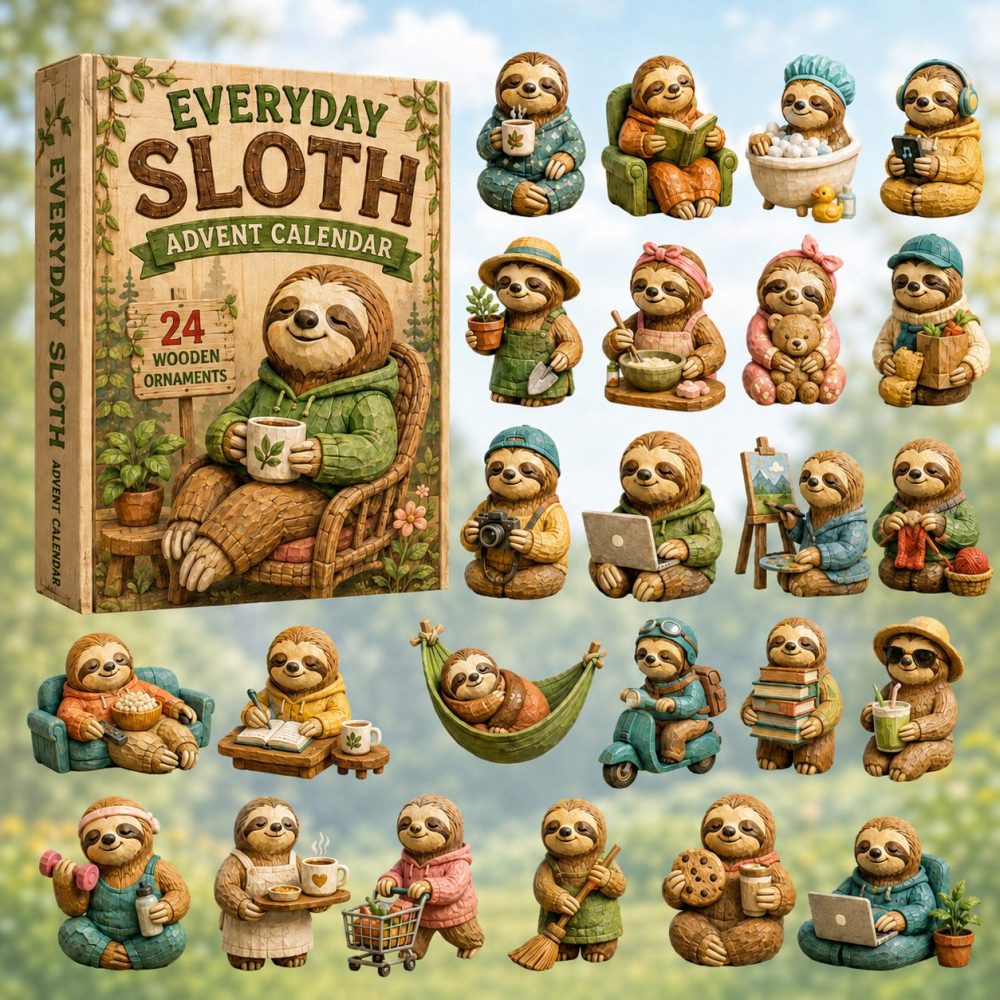 Everyday Sloth Relax Countdown Calendar 2026 - 24-Day Wooden Charm Advent Calendar, Cute Slow-Living Gift For Adults & Kids
