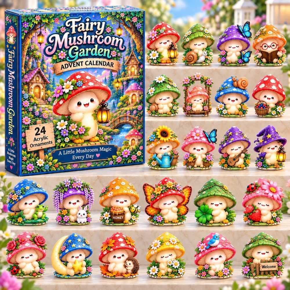 Fairy Mushroom Garden Holiday Countdown Calendar 2026 — 24 Enchanted Acrylic Charms, Whimsical Christmas Gift & Miniature Ornaments