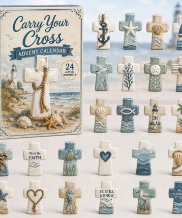 2026 Carry Your Cross Shore Advent Calendar - 24-Day Faith-Based Countdown With Acrylic Charms, Inspirational Holiday Gift