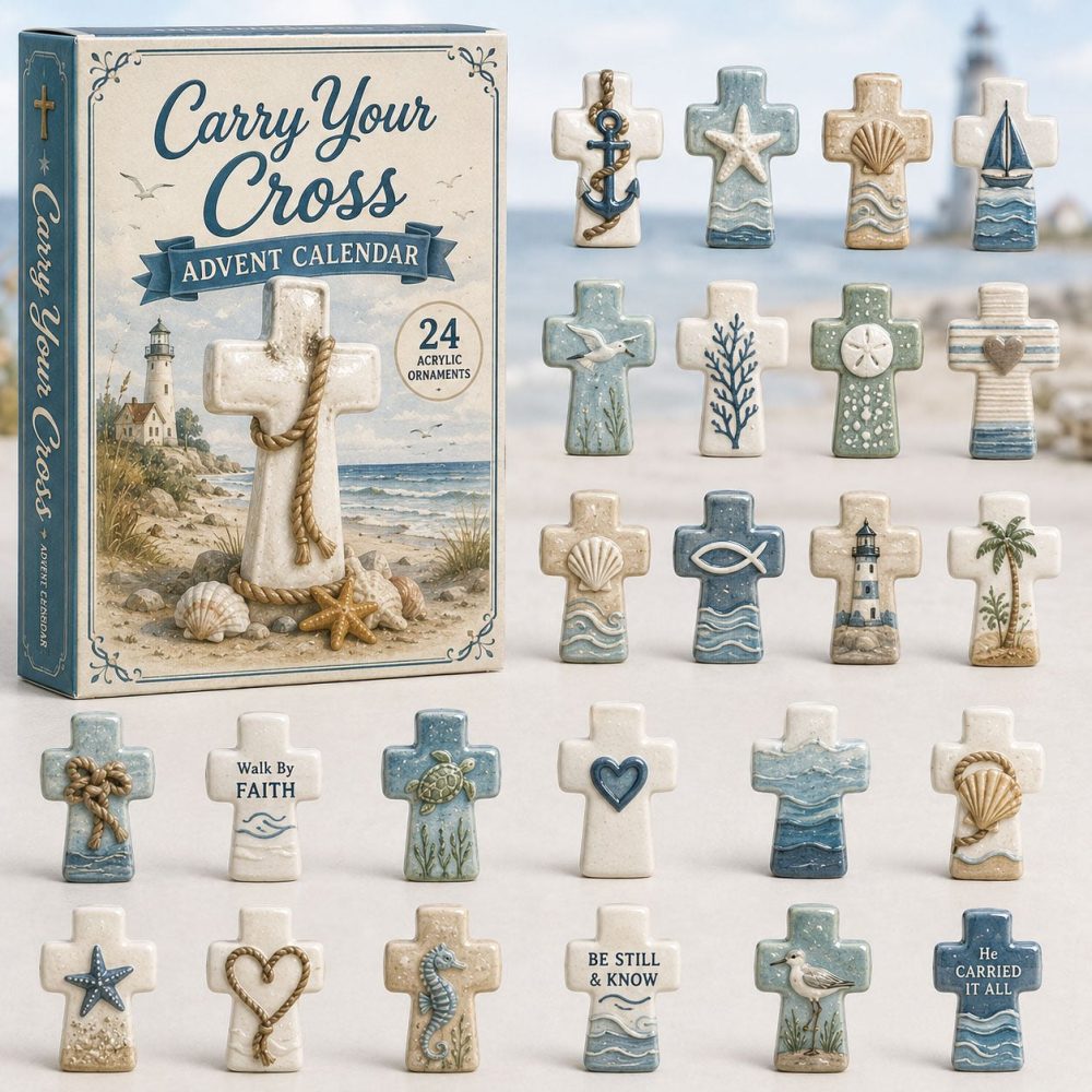 2026 Carry Your Cross Shore Advent Calendar - 24-Day Faith-Based Countdown With Acrylic Charms, Inspirational Holiday Gift