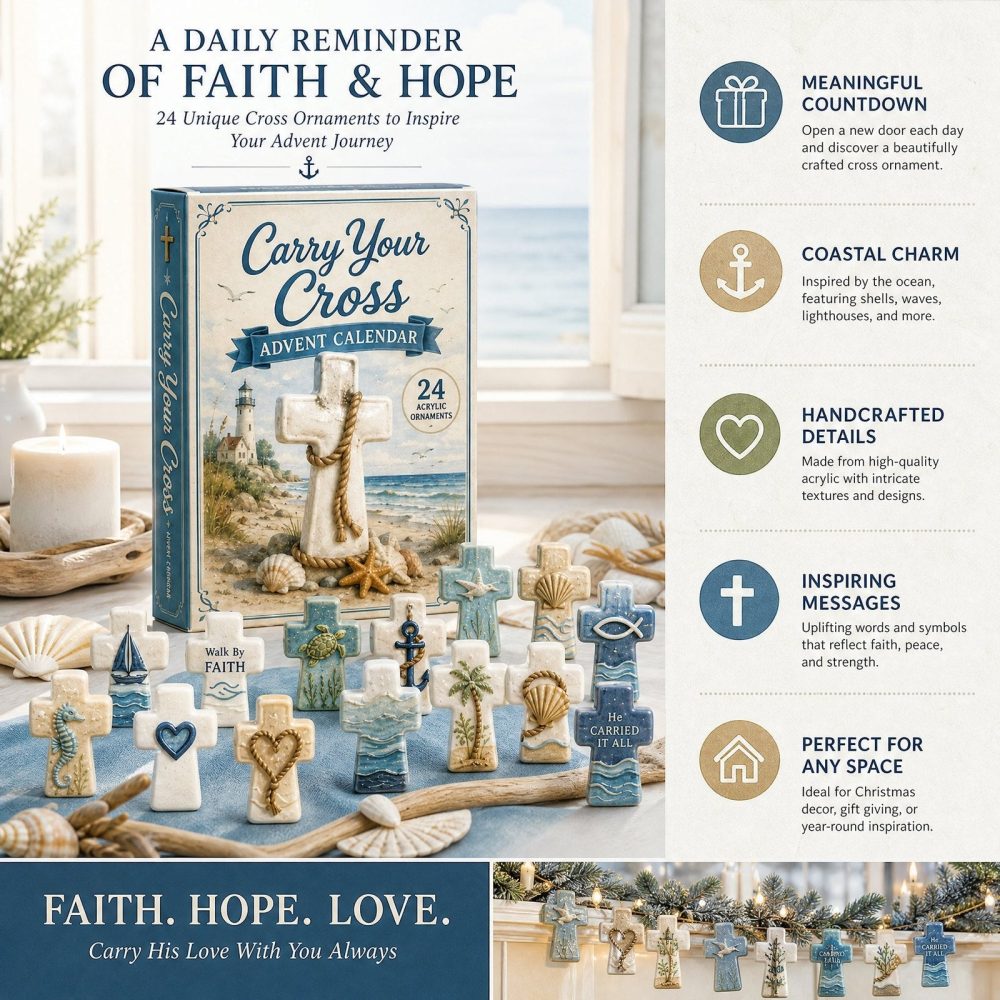 Carry Your Cross 24-Day Reminder Advent Calendar 2026 — Faith-Based Acrylic Charms, Daily Devotional Keepsake Gift