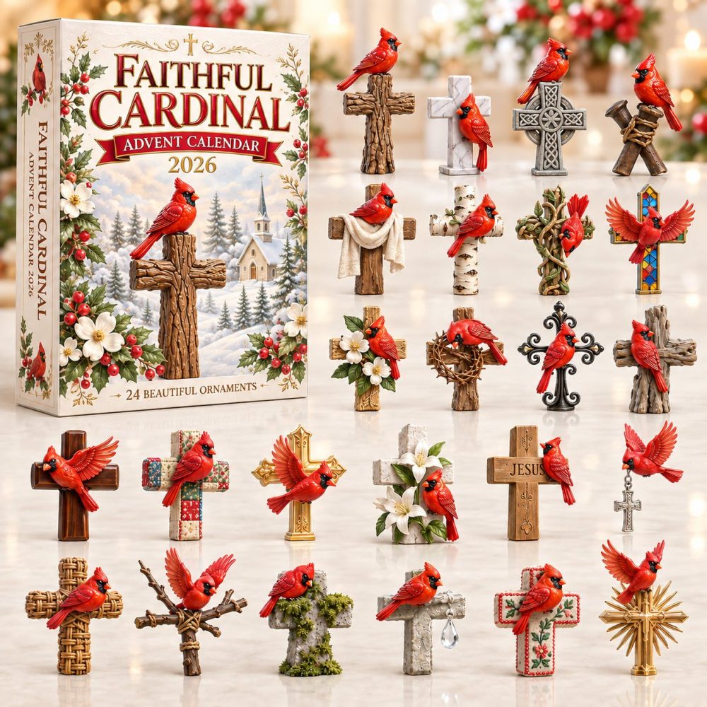 Faithful Cardinal Christmas Advent Calendar - 24-Day Acrylic Bird Charms, Religious Holiday Countdown & Inspirational Gift