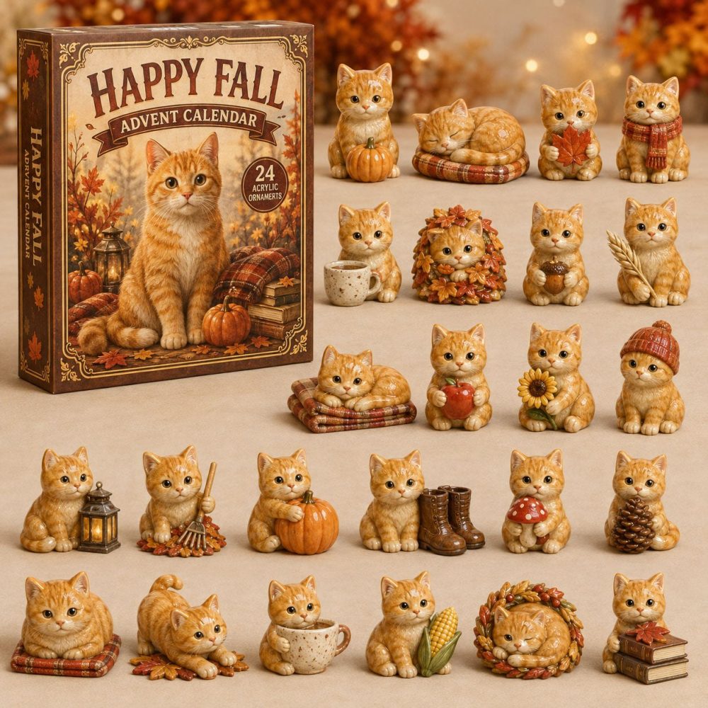 2026 Fall Ginger Cat Advent Calendar - 24-Day Autumn Countdown With Acrylic Charms, Warm Seasonal Gifts For Cat Fans