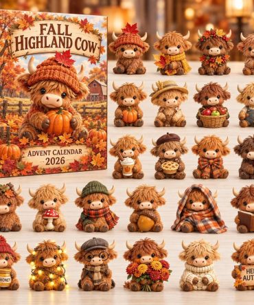 Autumn Highland Cow Holiday Countdown Calendar 2026 — 24 Rustic Acrylic Charms, Farmhouse Fall Christmas Gift & Country Ornaments