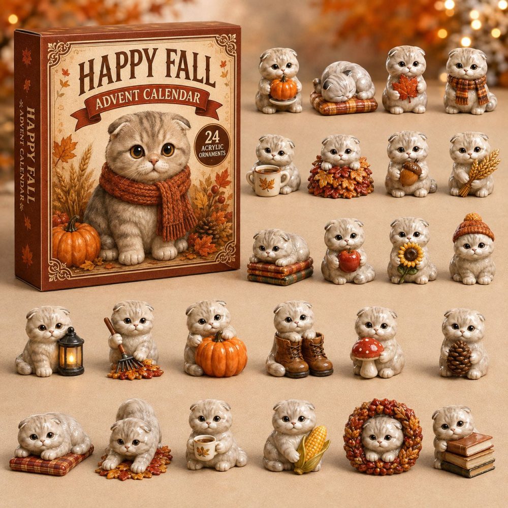 2026 Fall Scottish Cat Advent Calendar - 24-Day Autumn Countdown With Acrylic Charms, Cozy Cat-Themed Holiday Gift & Decor