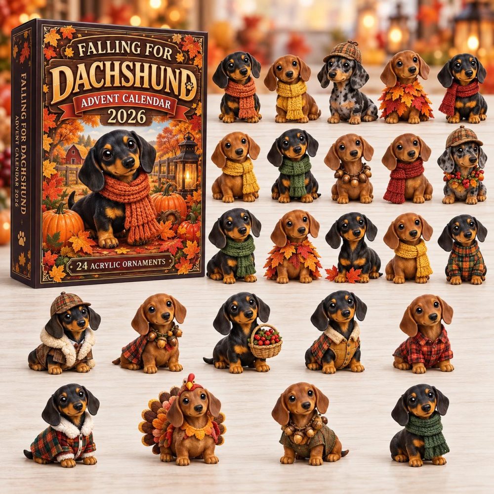 Falling For Dachshund Holiday Countdown Calendar 2026 — 24 Fall-Themed Acrylic Charms, Cozy Dachshund Christmas Gift & Ornaments