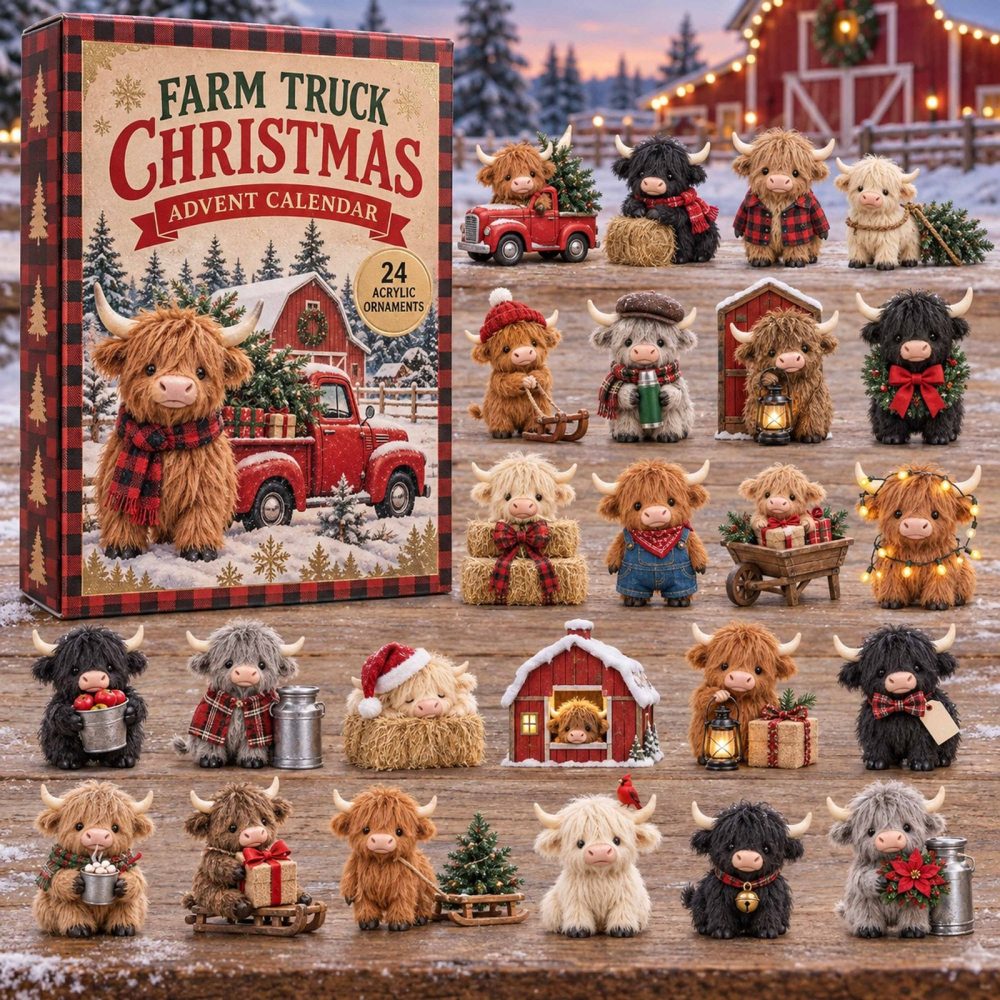 Farm Truck Holiday Countdown Calendar - 24-Day Christmas Advent With 24 Acrylic Charms, Rustic Kids Gift & Decor