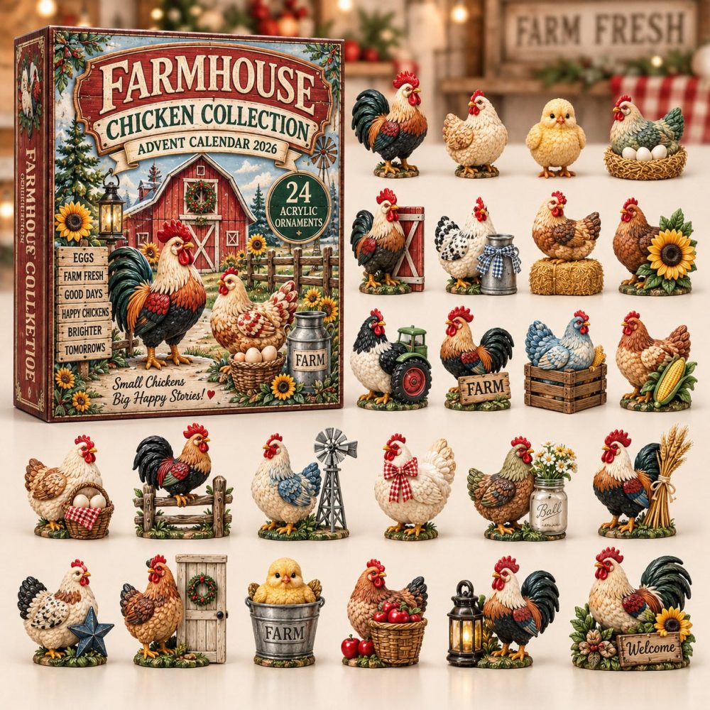 Farmhouse Chicken 2026 Rustic Holiday Countdown — 24-Day Country Chicken Advent Calendar With Acrylic Charms, Charming Kitchen Decor Gift