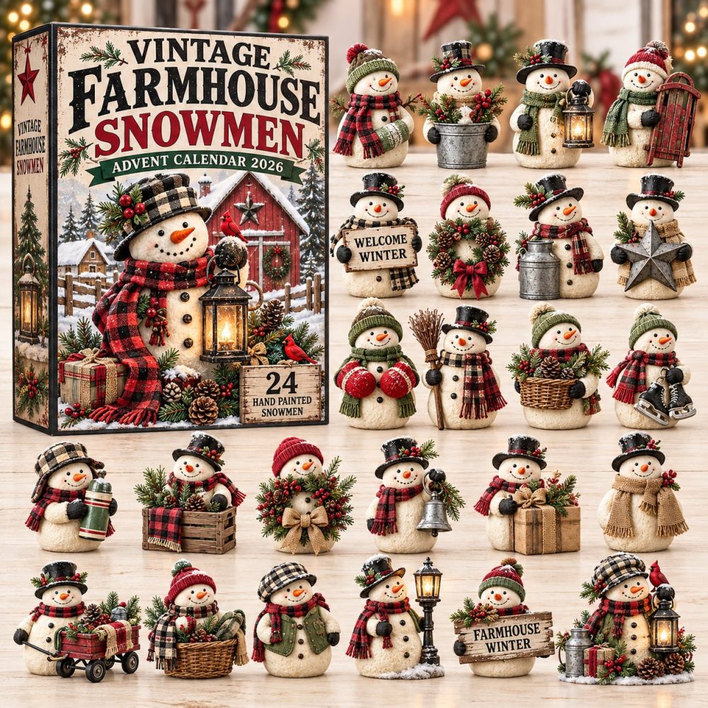 Farmhouse Snowman Advent Calendar 2026 — 24-Day Rustic Christmas Countdown With Acrylic Charm Ornaments, Cozy Country Decor