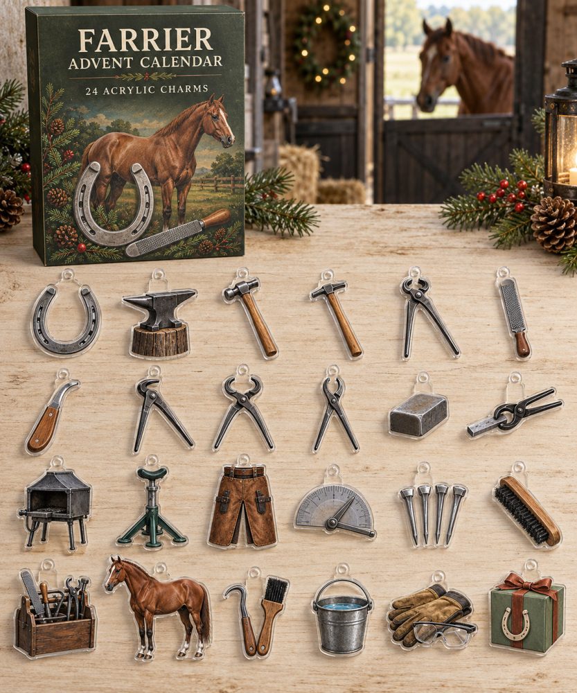 Farrier Holiday Surprise Set — 24 Durable Acrylic Horse & Farrier Tool Charms For Equine Lovers, Crafts & Gifts