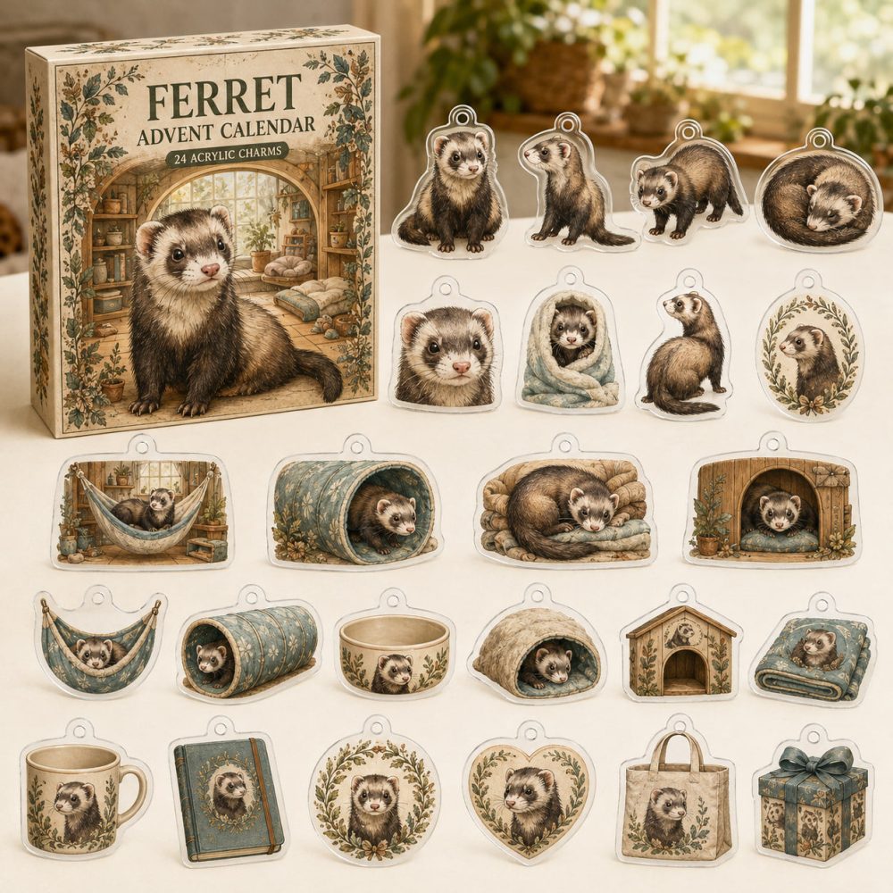 Limited Edition Ferret Holiday Countdown Calendar — 24 Detailed Acrylic Charms, A Delightful Gift For Ferret Lovers & Pet Families