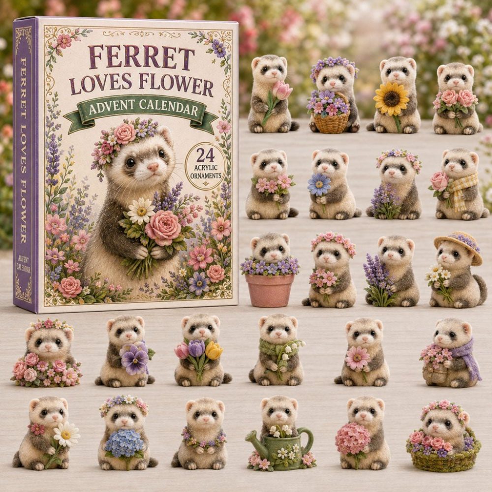 2026 Ferret & Flower Countdown — 24-Day Acrylic Charm Advent Calendar, Floral-Themed Pet Gift For Ferret Lovers