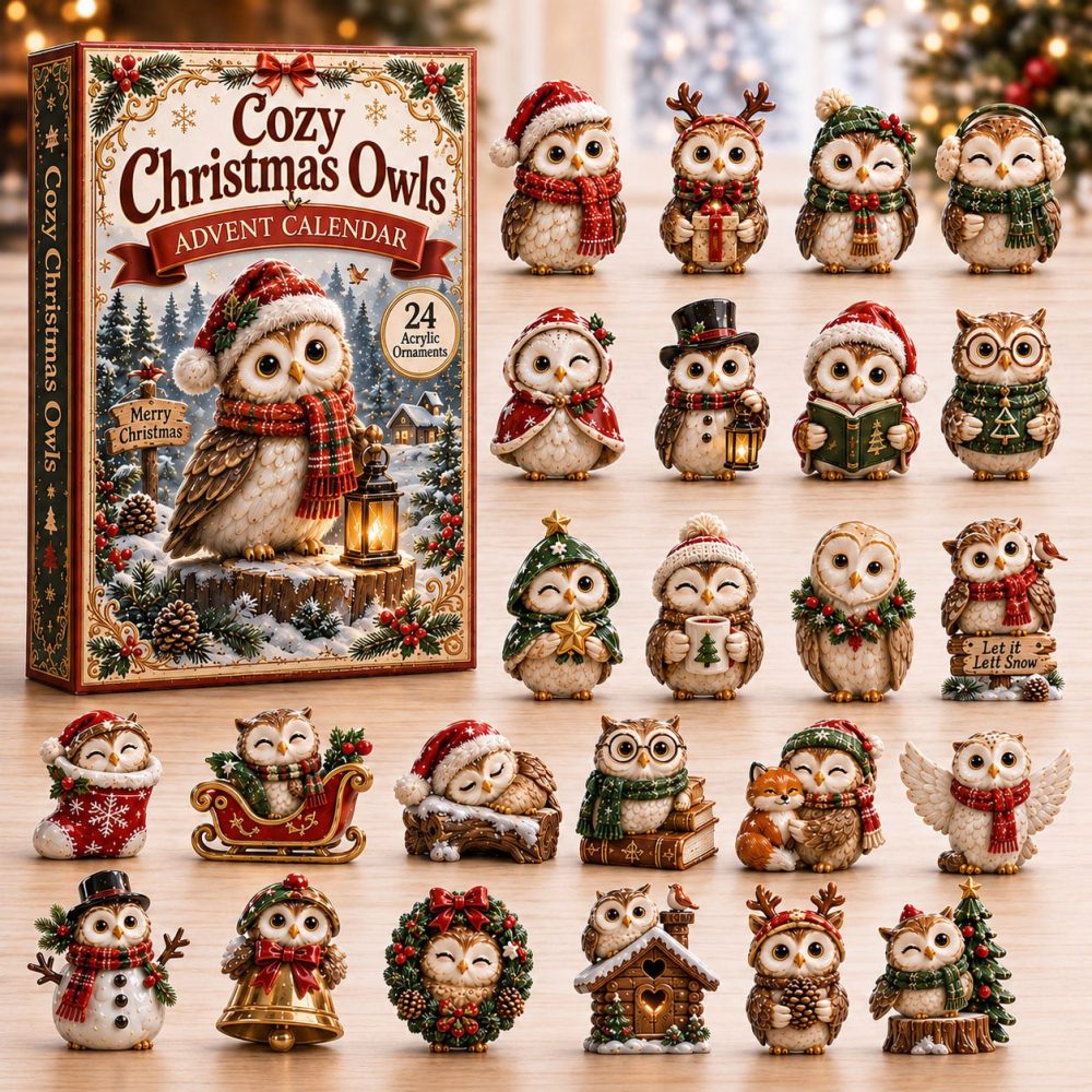 Christmas Owl Festive Countdown 2026 — 24-Day Holiday Advent With Charming Acrylic Owl Charms, Unique Gift For Bird & Nature Fans