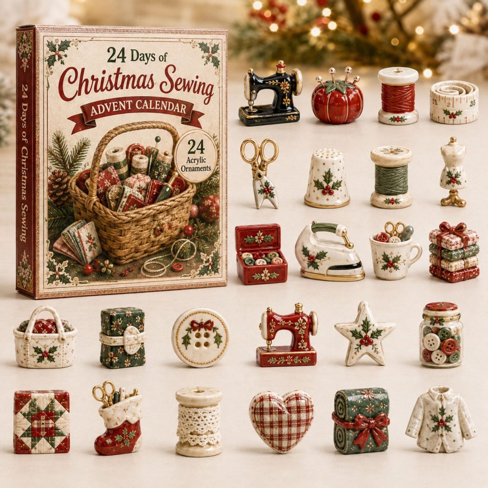 Festive Sewing Advent 2026 — 24-Day Stitching Countdown With Charming Acrylic Sewing Charms, Ideal Gift For Quilters & Crafters